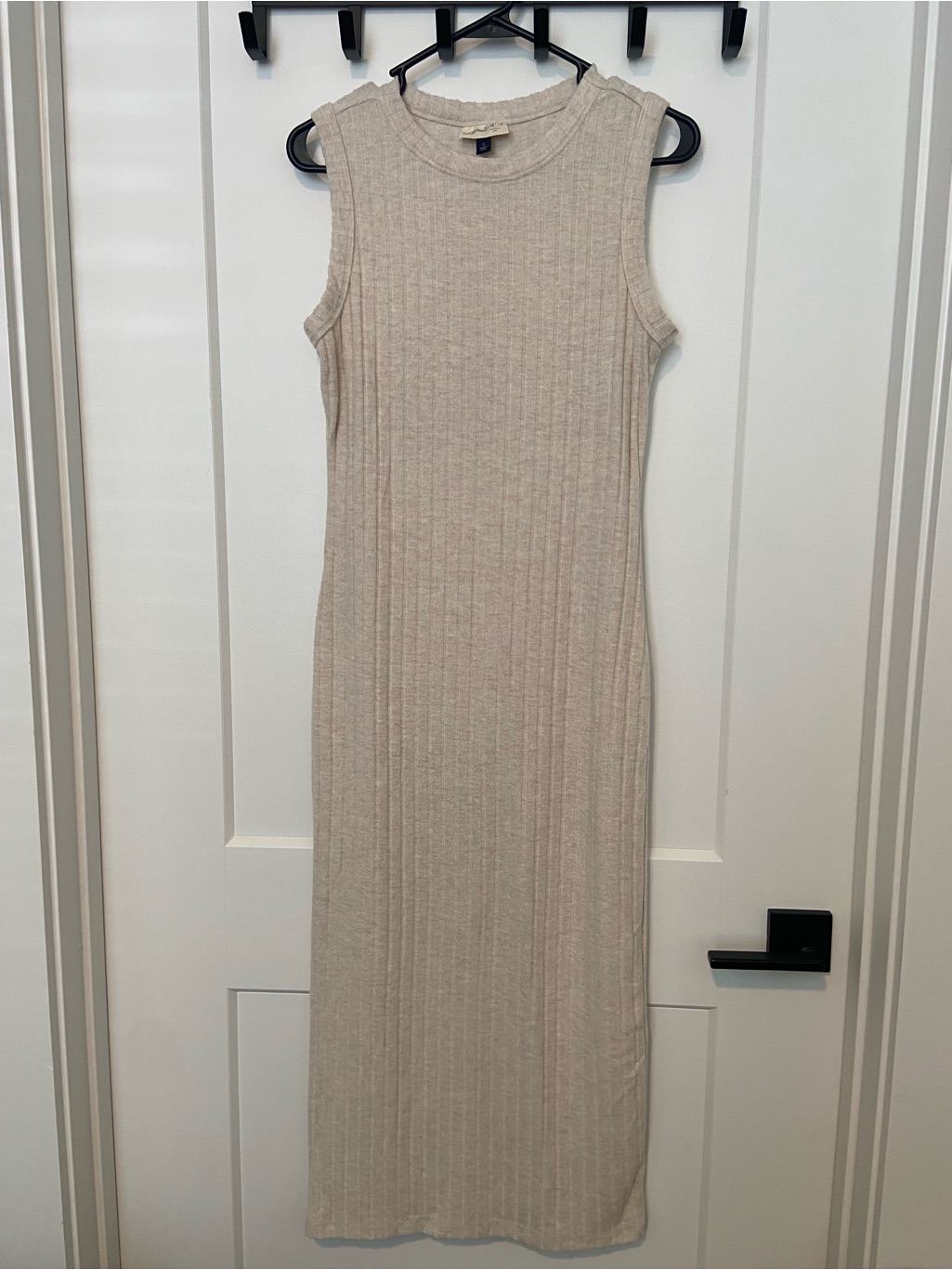 Cream Sleeveless Ribbed Knit Midi Dress